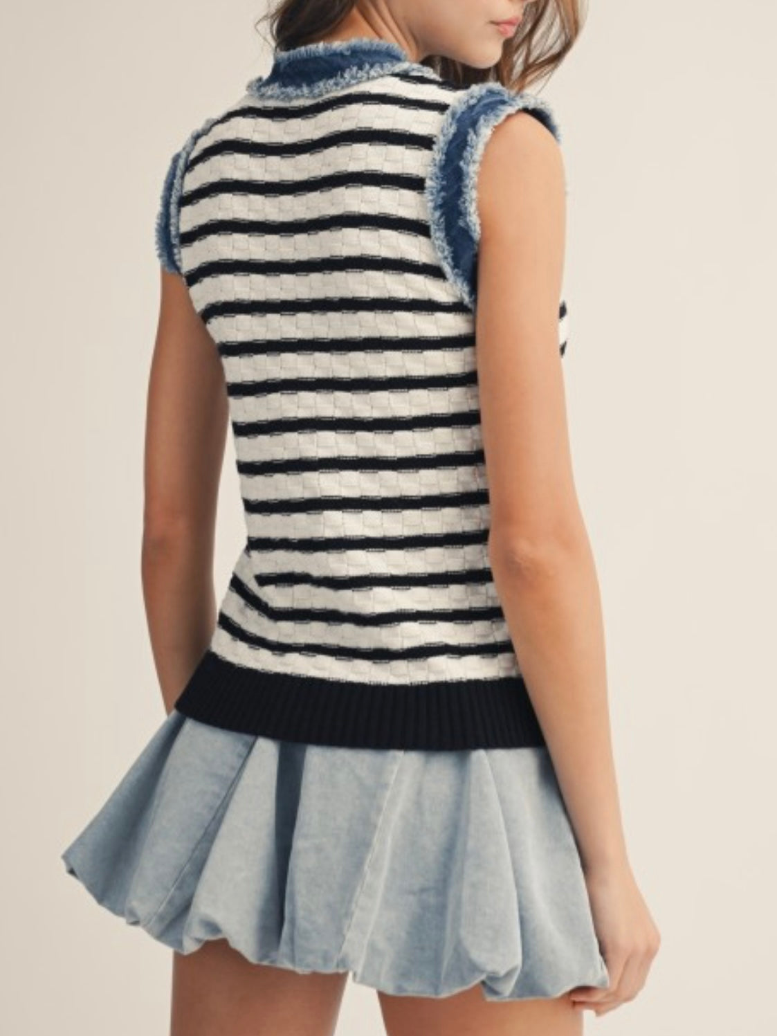 Denim Trim Striped Vest