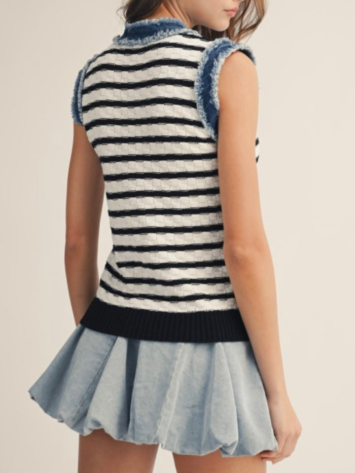 Denim Trim Striped Vest
