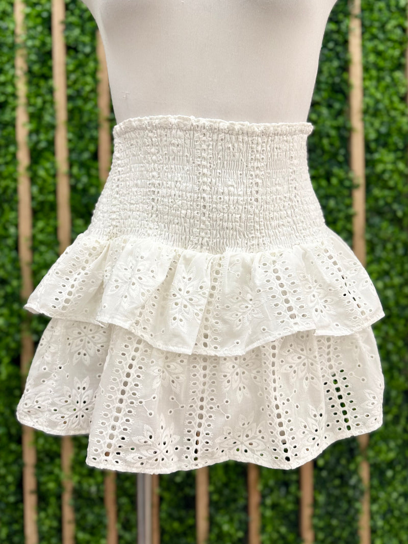 White Eyelet Ruffled Skirt