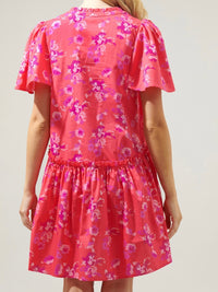Strawberry Red Print Tiered Short Dress