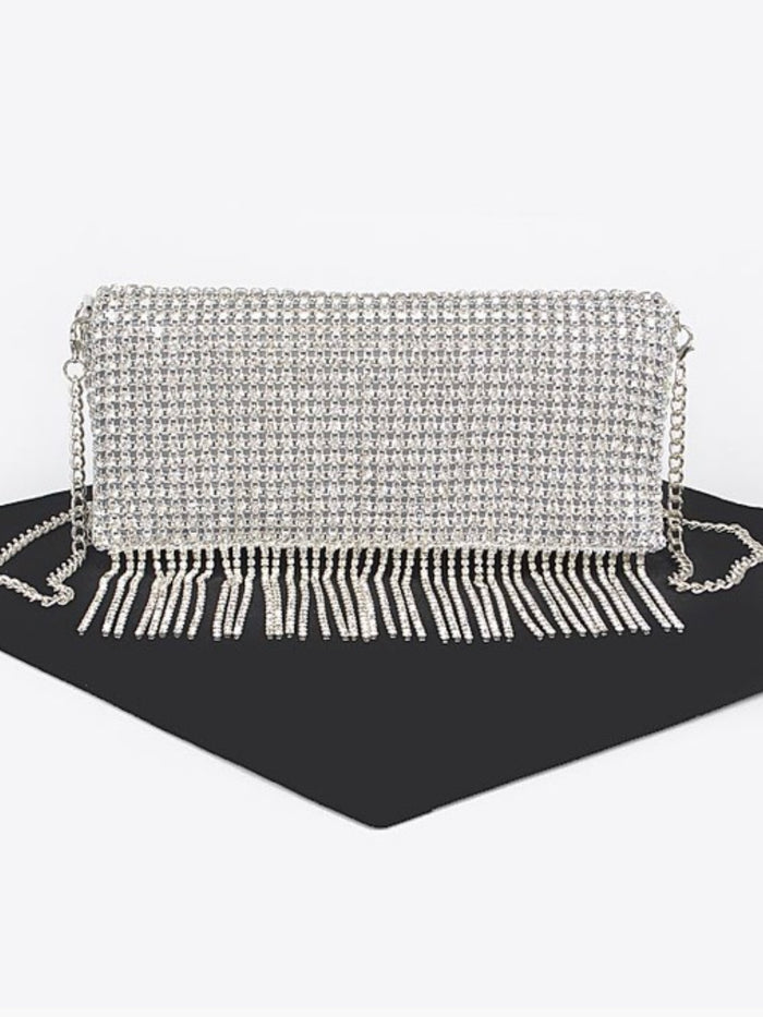 Fringe Detail Rhinestone Clutch
