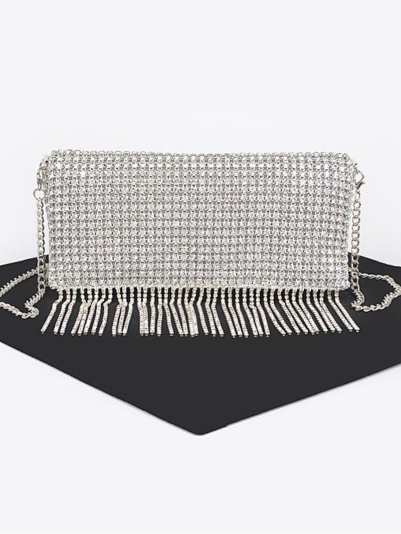 Fringe Detail Rhinestone Clutch