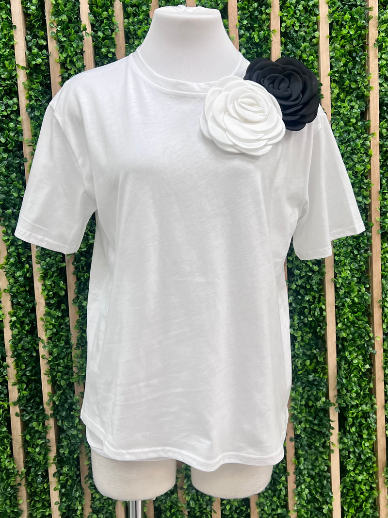 White Double Flower Tee