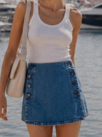 Button Detail Dark Denim Skort