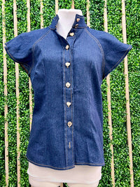 Elegant High Neck Denim Blouse