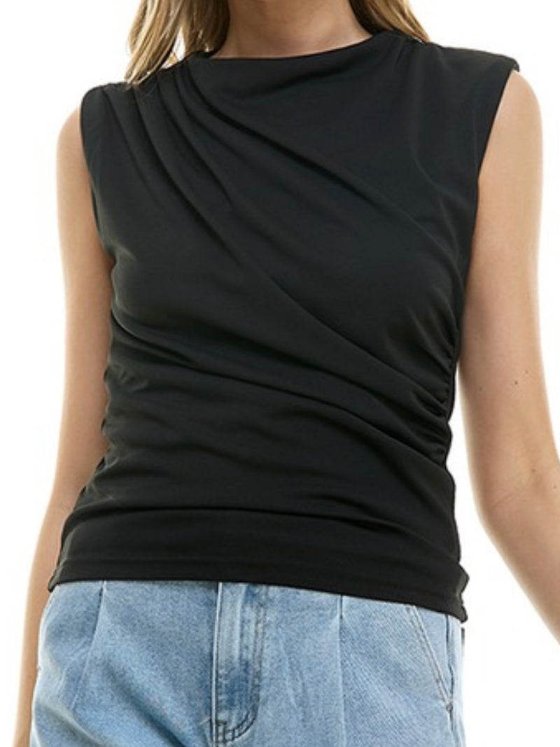 Dressy Fitted Draped NEck Blouse