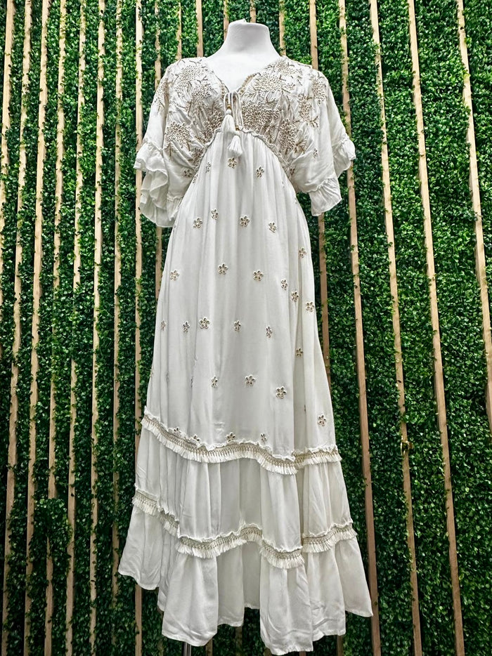 Beautiful Crochet Detail V Neck Kimono Maxi
