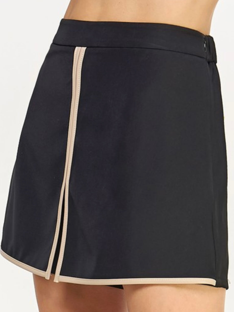 Faux Leather Piping Detail Skort