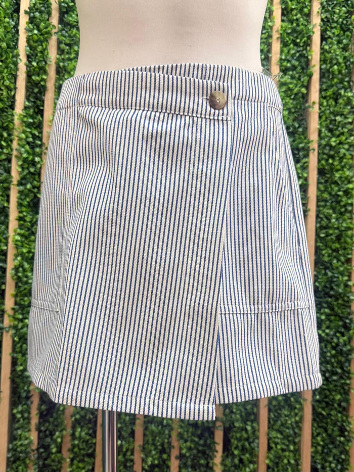 Blue Striped Wrap Skort
