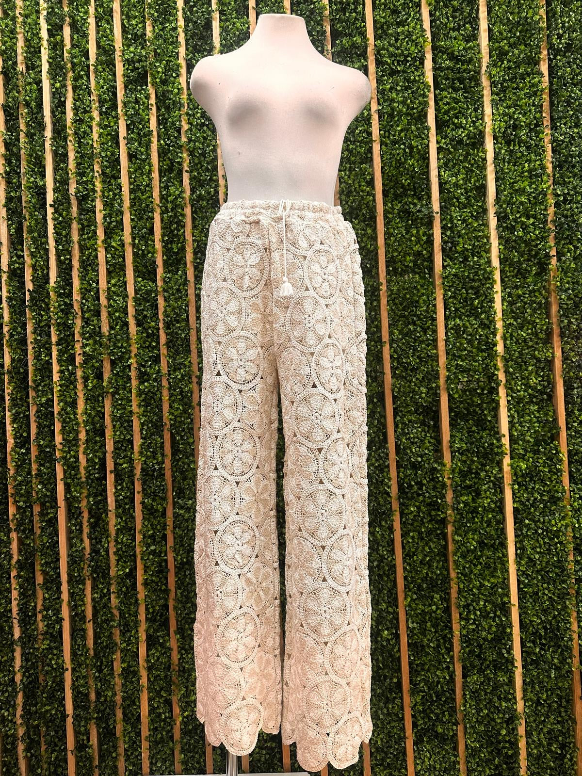 Natural Crochet Wide Leg Pant