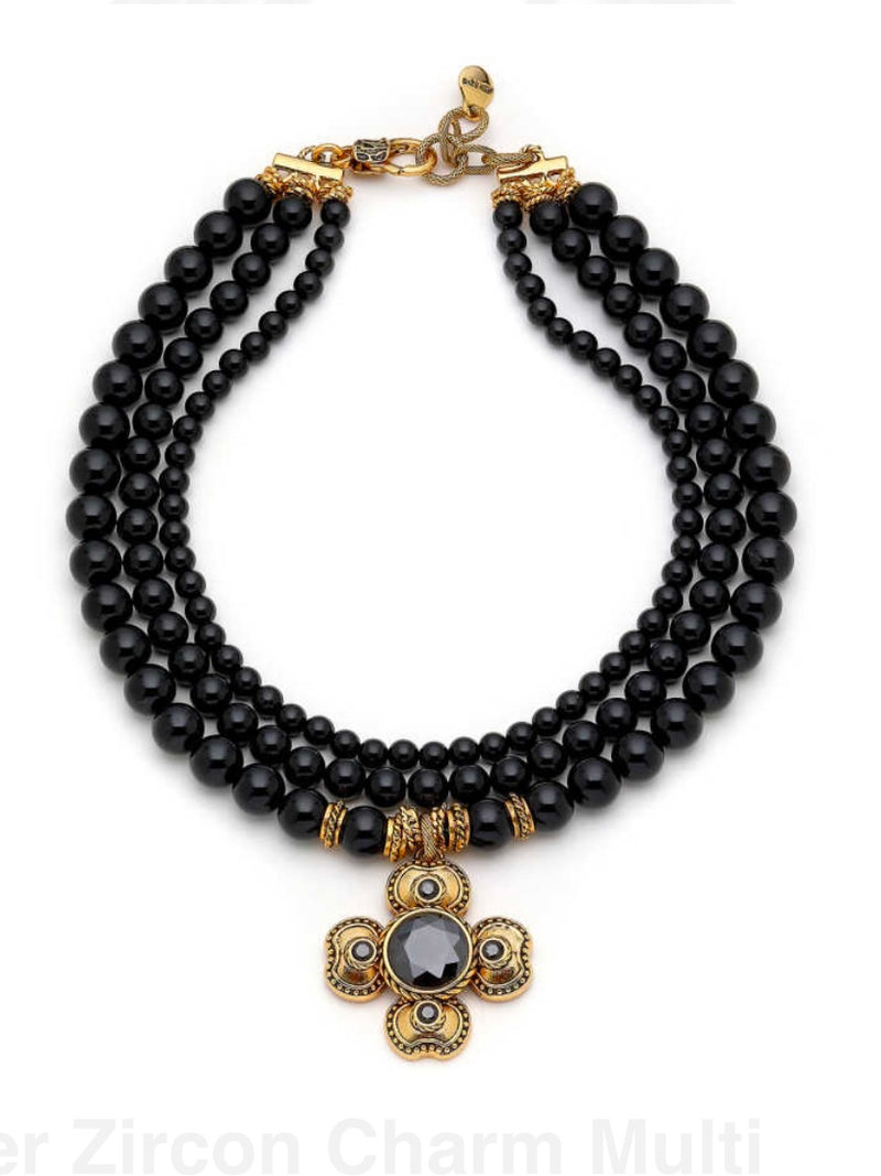 MR Onyx Love Black Multi Bead Clover Necklace