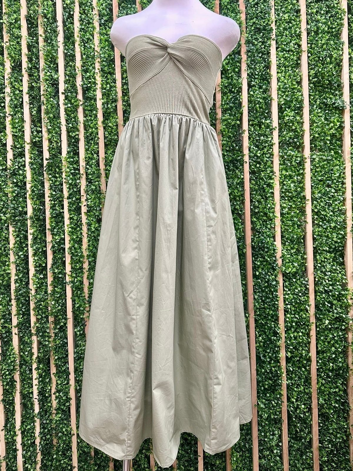Light Olive Fron Twist Midi Dress