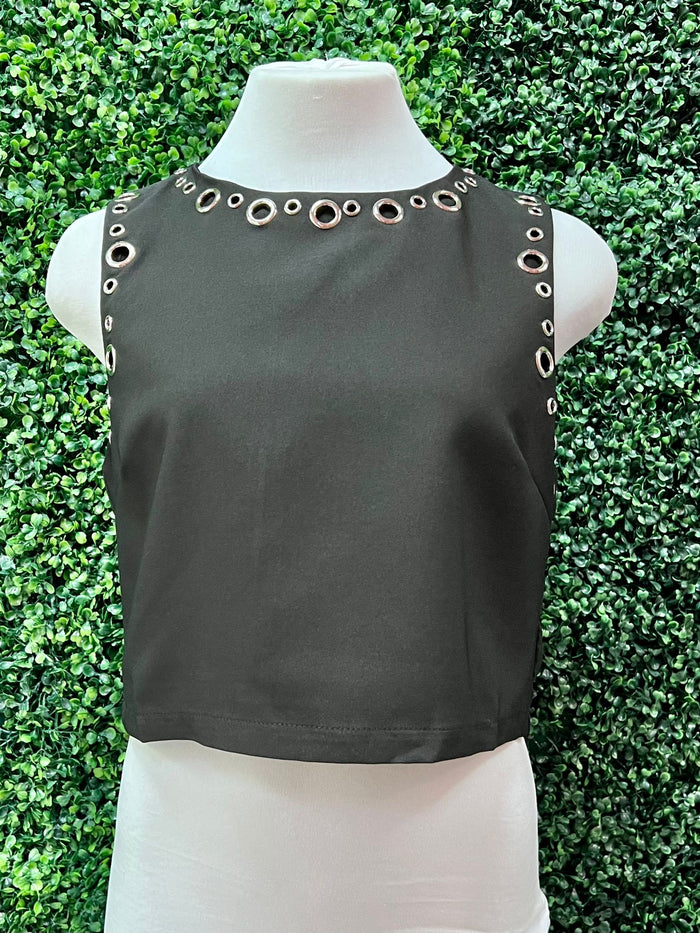 Grommet Trim Crop Top