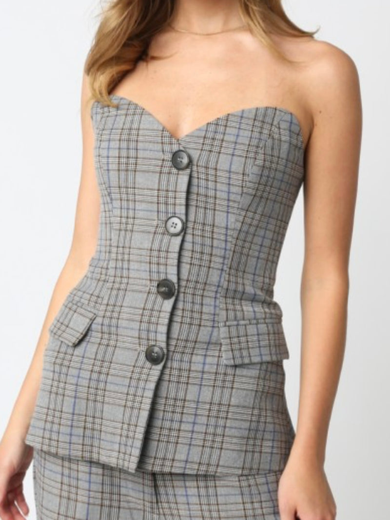 Brown Blue Plaid Sweetheart Vest