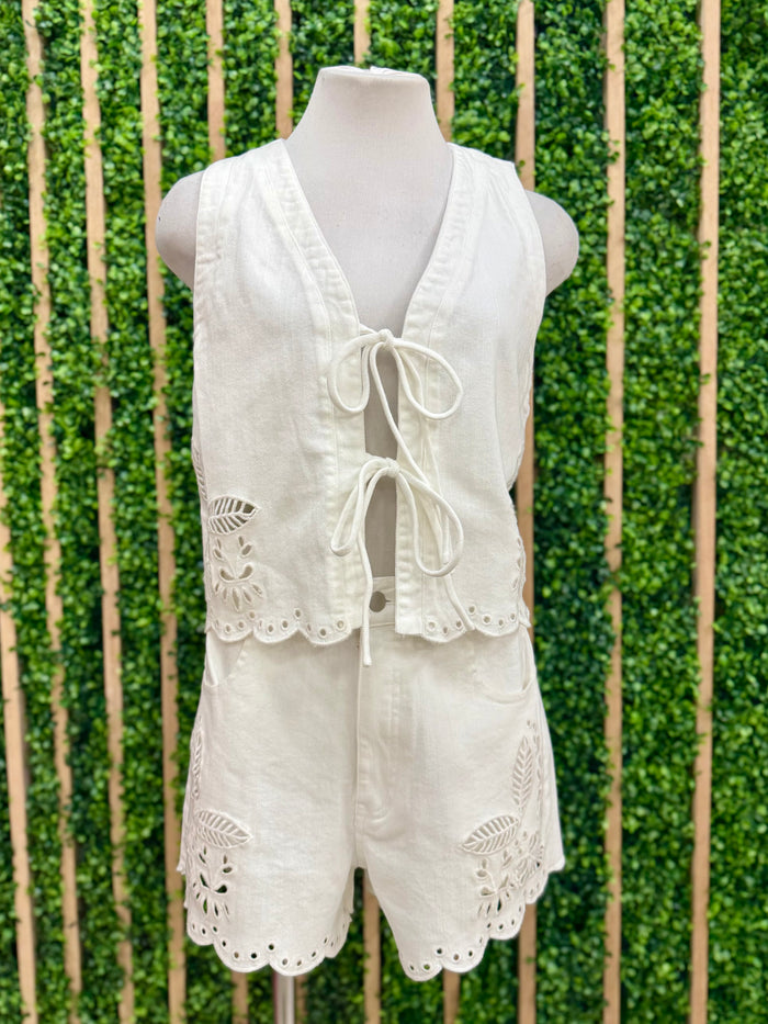 Ivory Embroidered Shorts