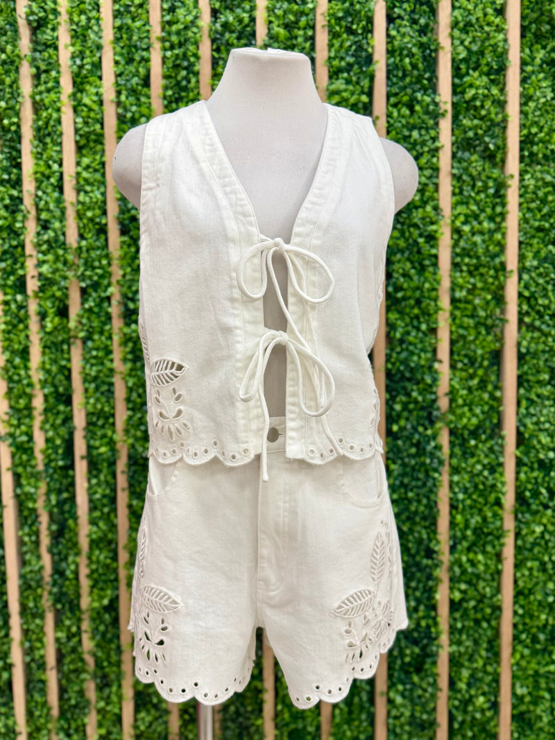 Ivory Embroidered Shorts