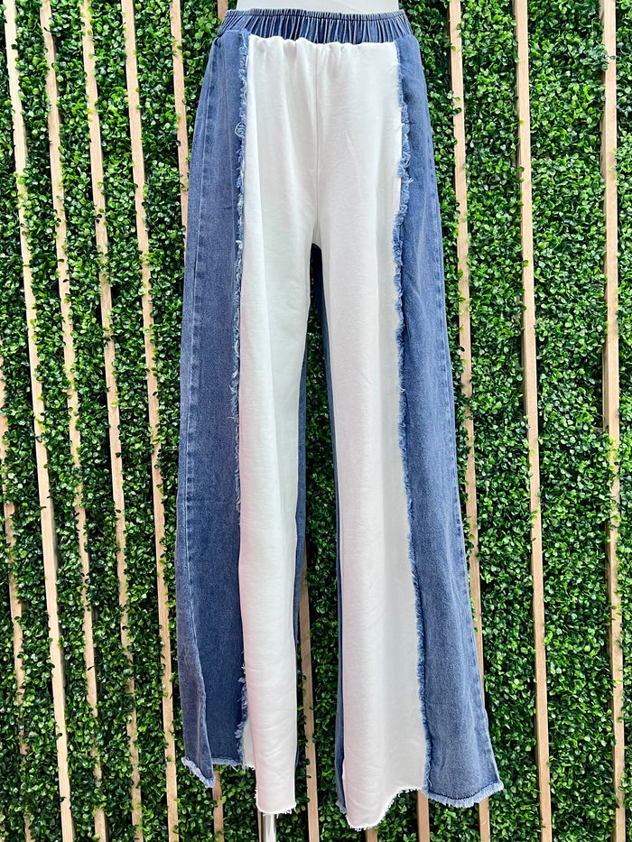 Distressed Contrast Wide Leg Denim
