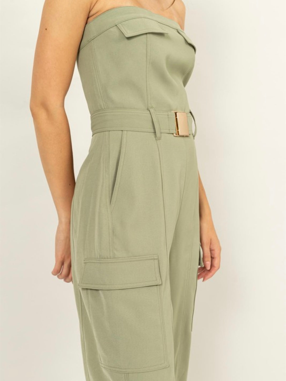 Pocket Detail Strapless Cargo Jumpsuit