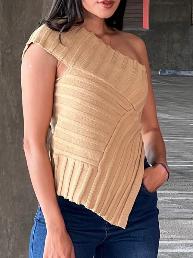 Knit One Shoulder Asymmetric Top