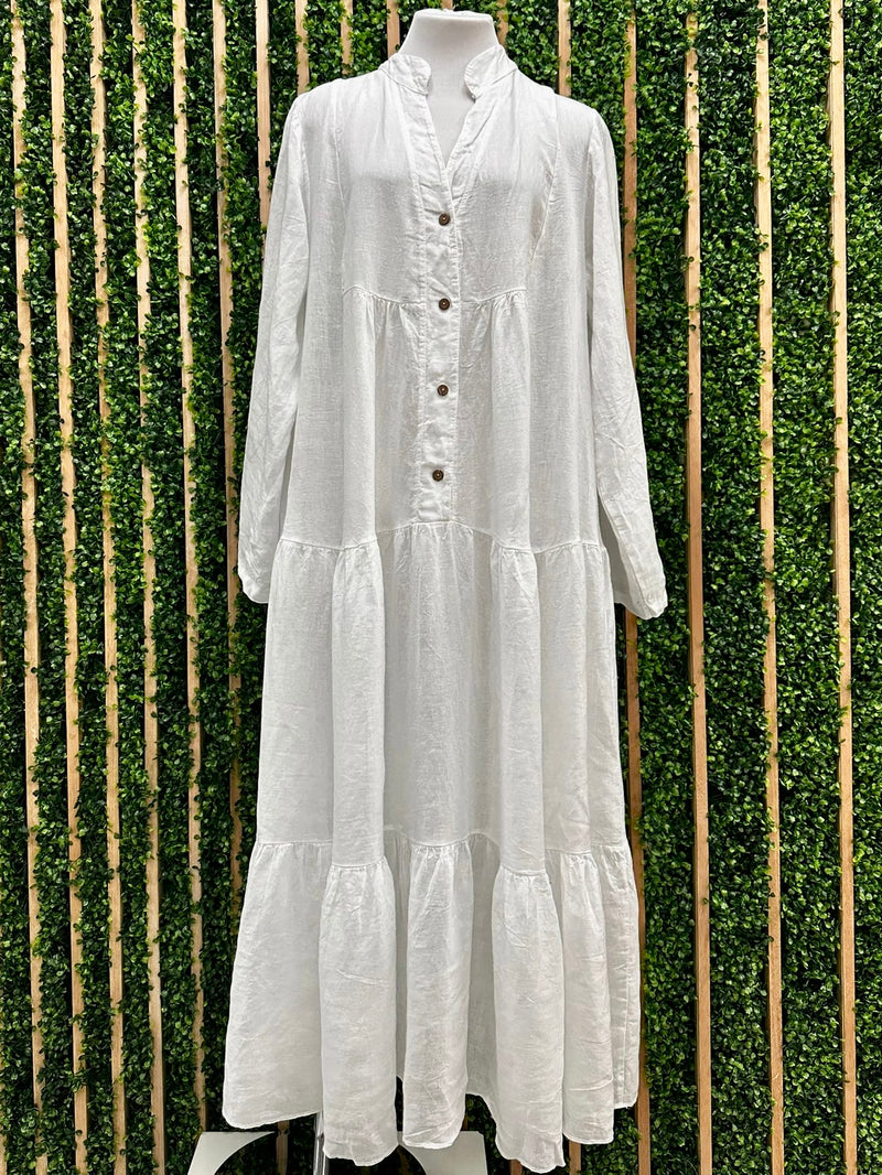 Collared Linen Tiered Maxi Dress