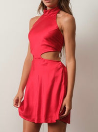 Red Satin Cutout Short Dress