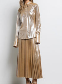 Iridescent Pleated Midi Skirt