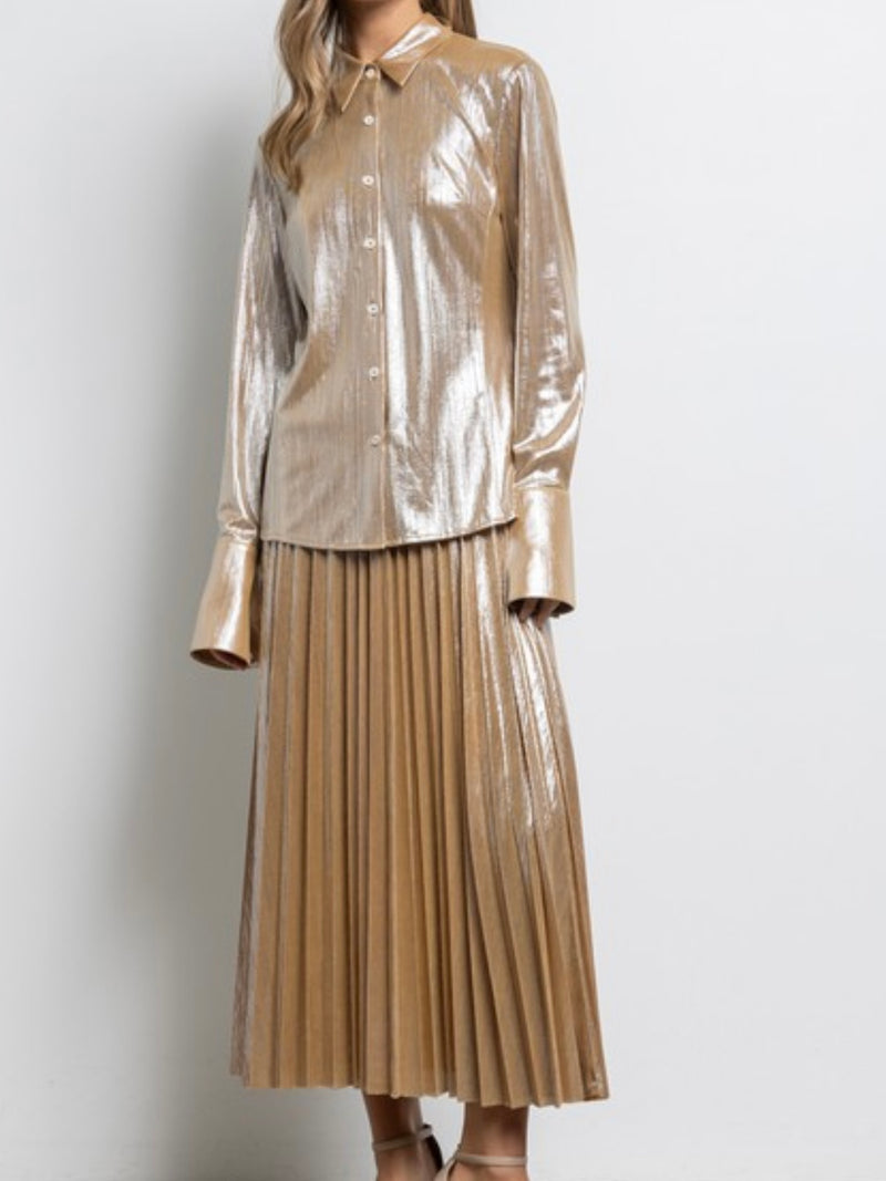 Iridescent Pleated Midi Skirt