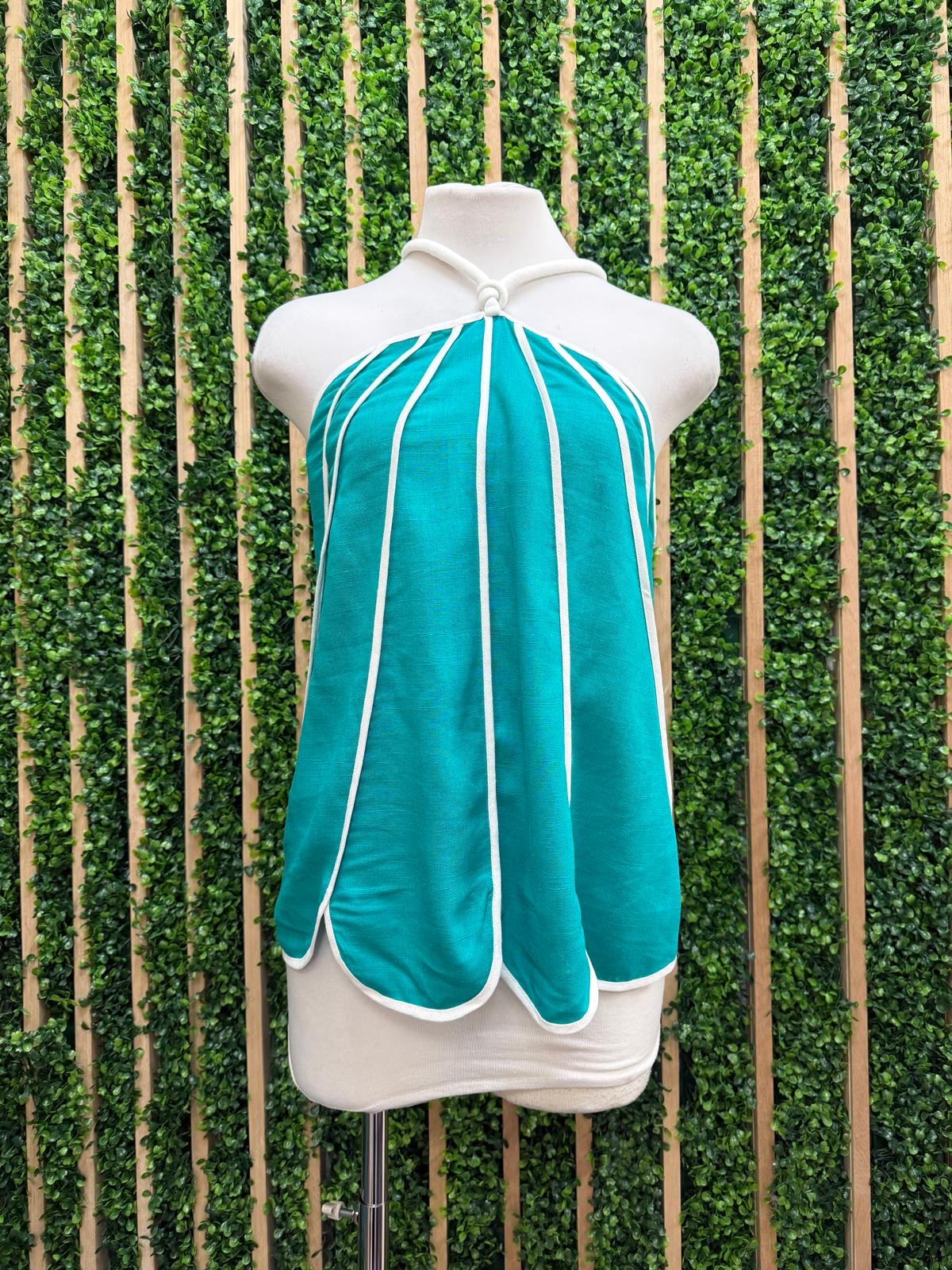 Scallop Trim Linen Halter Top