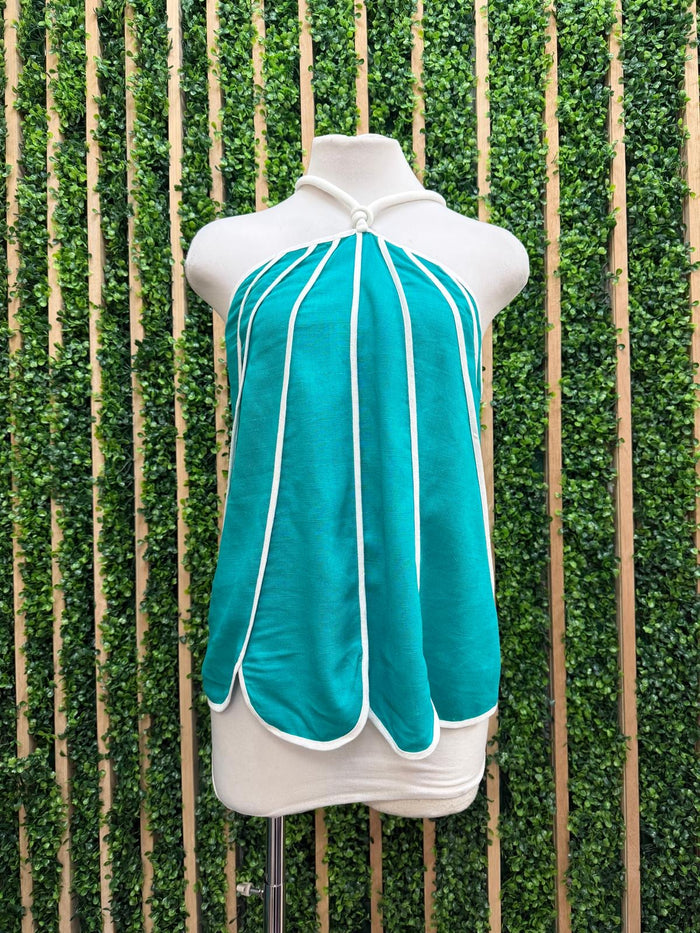 Scallop Trim Linen Halter Top