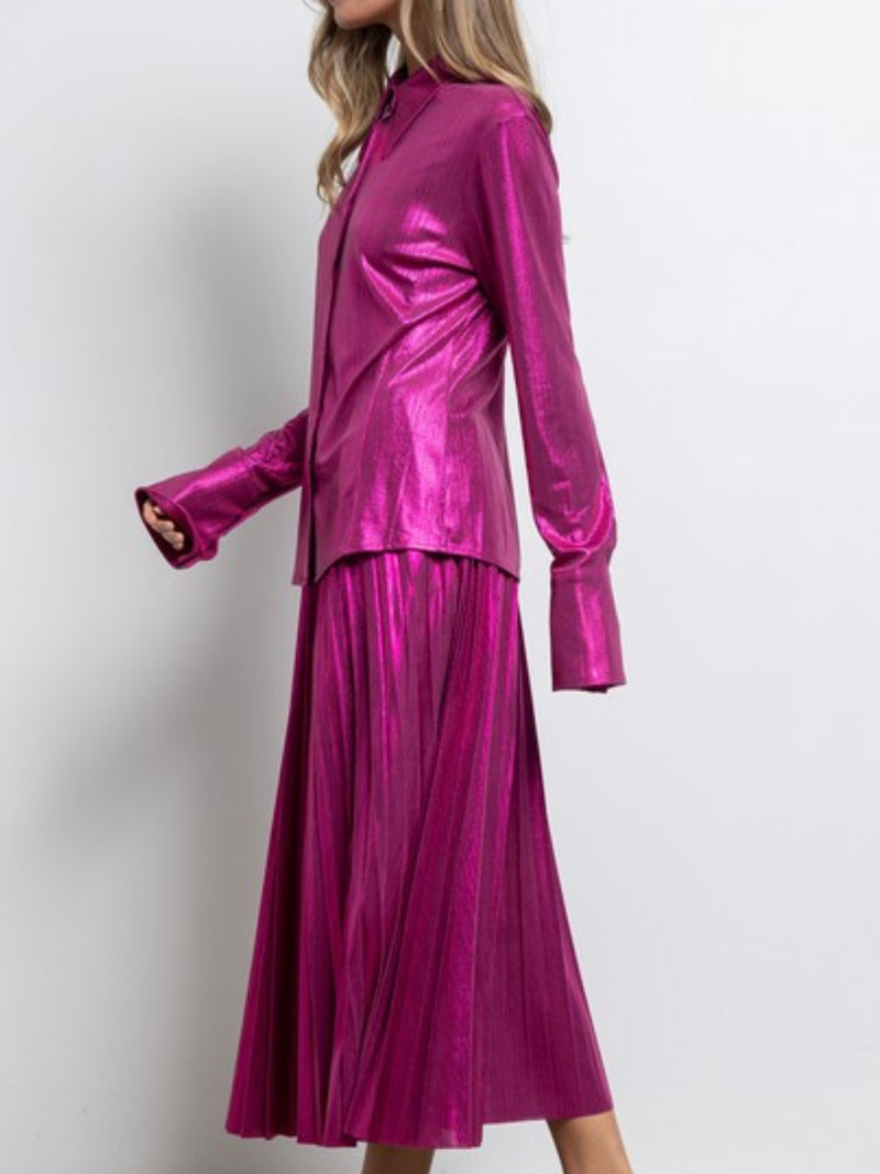 Iridescent Pleated Midi Skirt