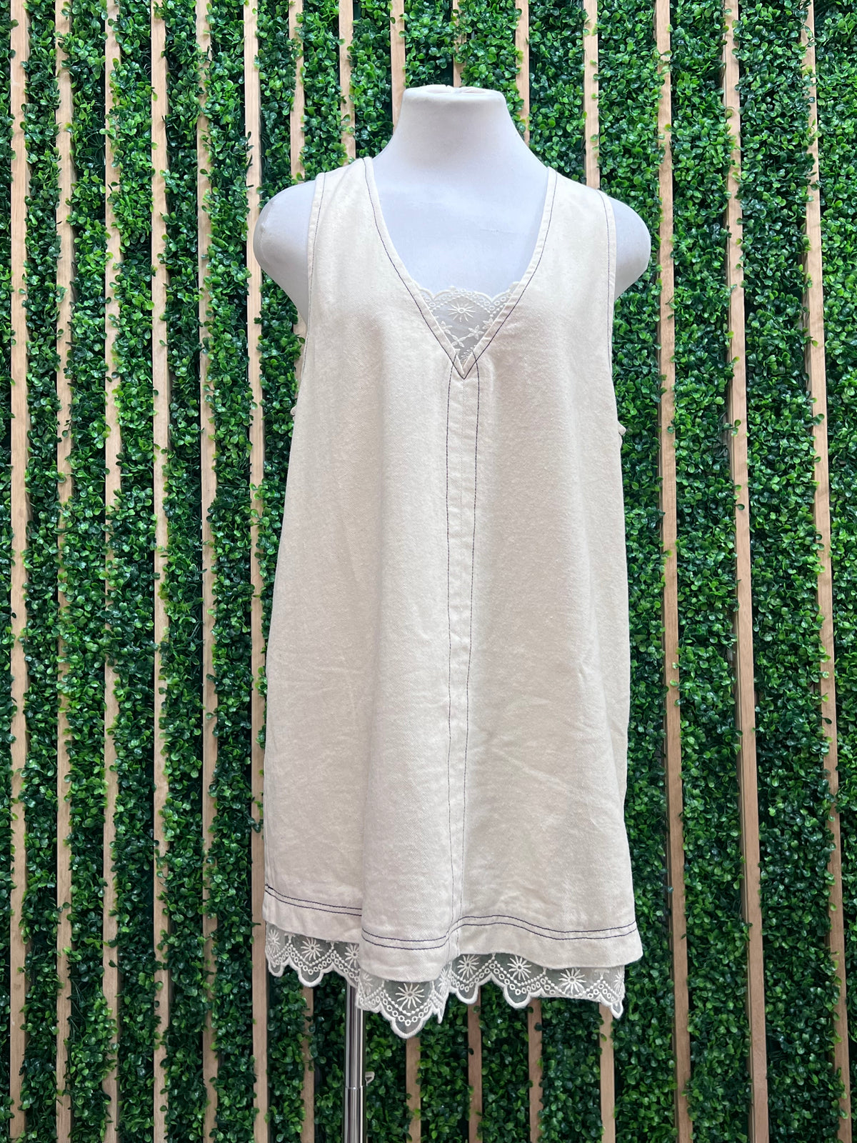 Denim Washed Contrast Lace Insert Shift Dress