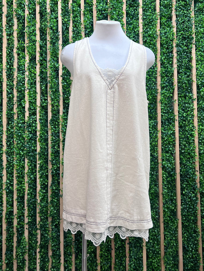 Denim Washed Contrast Lace Insert Shift Dress