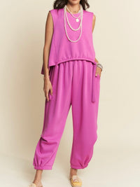 Crew Neck Cinch Tie Top Pant Set
