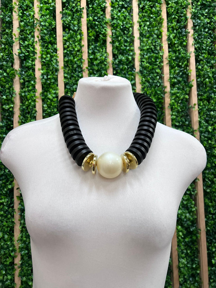 Black Disc Large Bead  Necklace