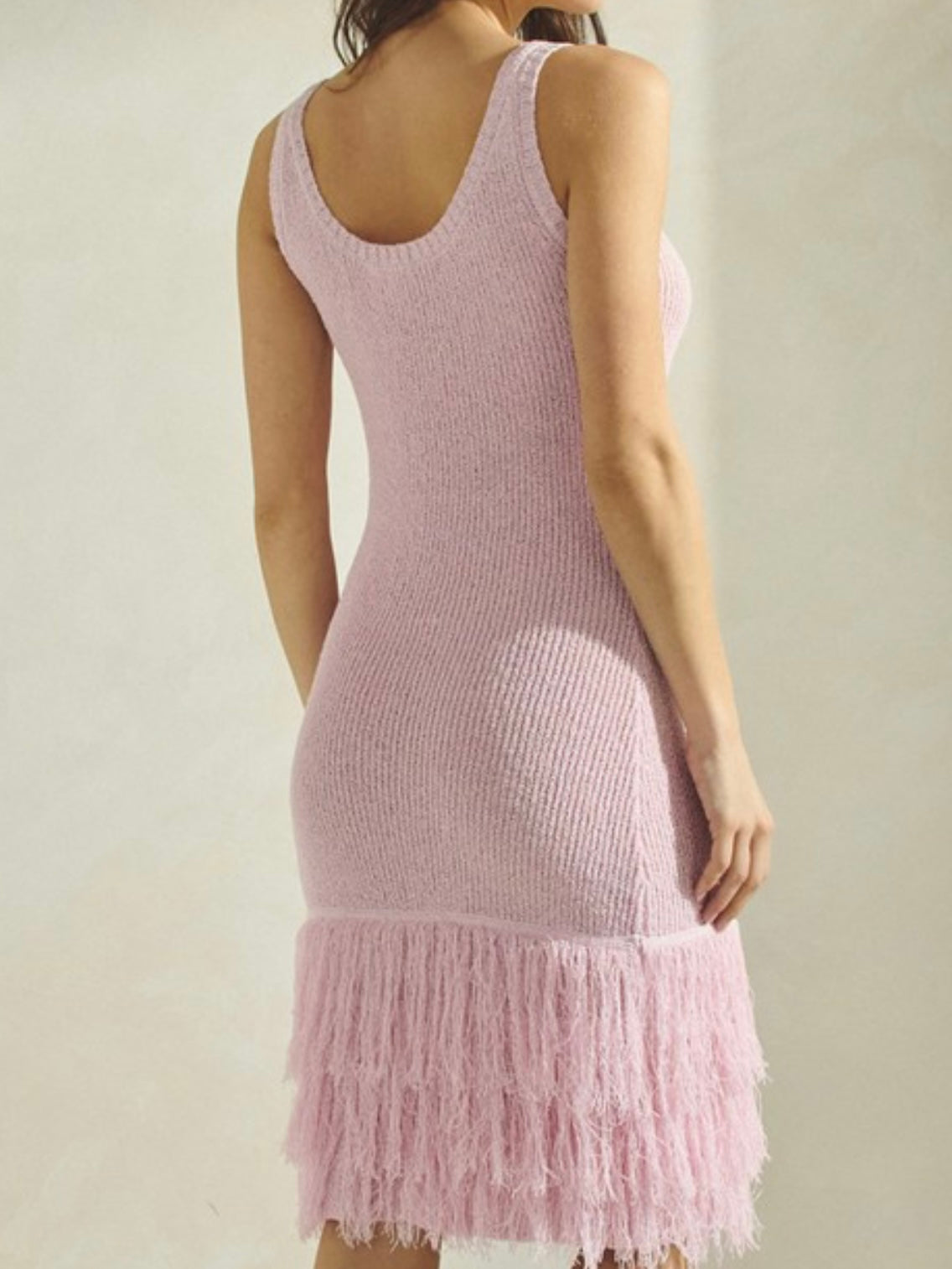 Beautiful Pink Bottom Tassel Knit Midi Dress