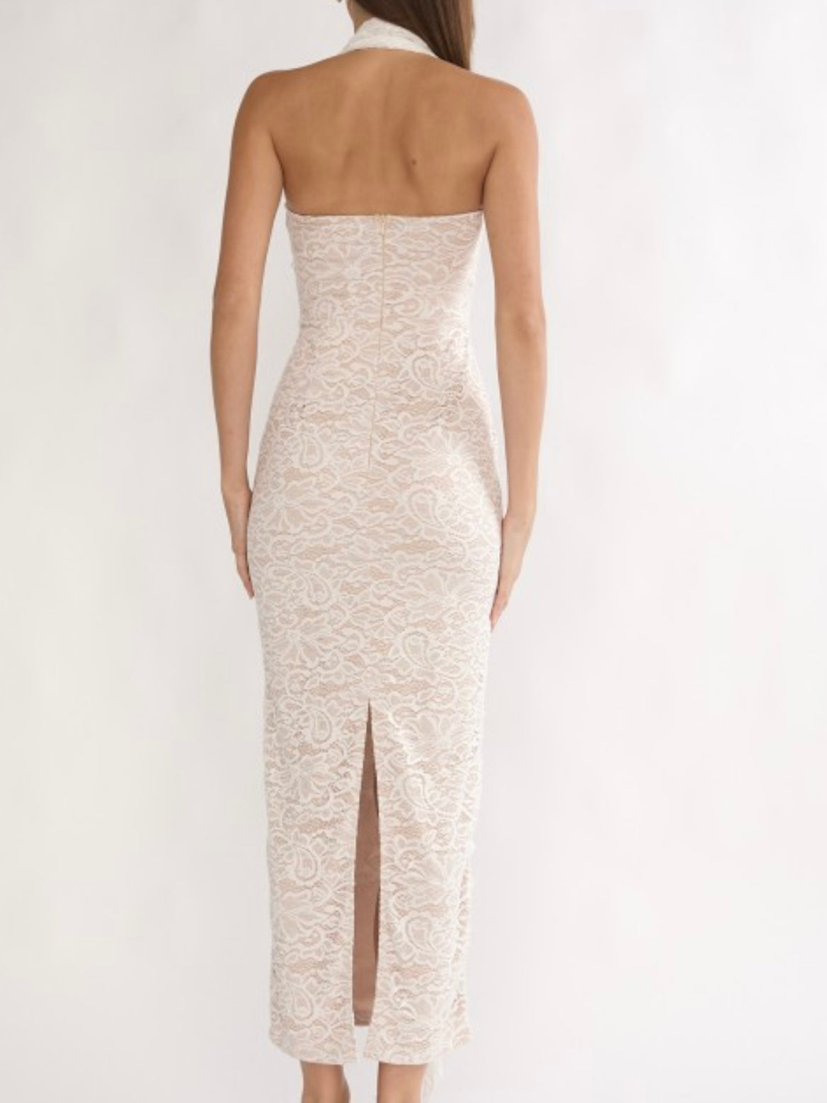 Ivory Romance Lace Halter Midi Dress