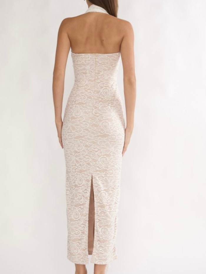 Ivory Romance Lace Halter Midi Dress