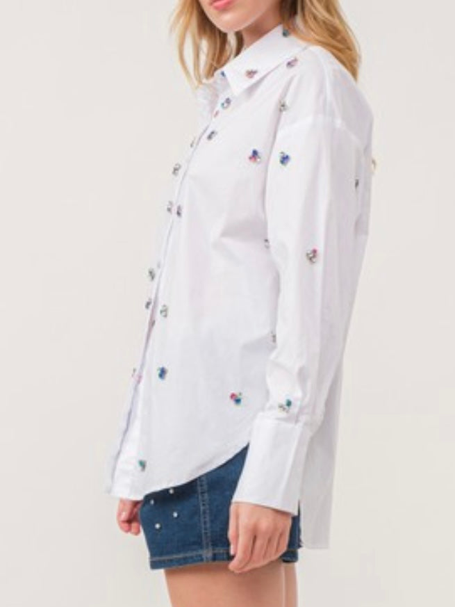 Multicolor Rhinestone Trio Embellished Blouse