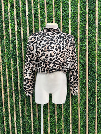 High Neck Leopard Print Crop Blouse