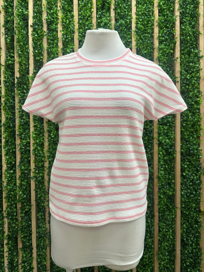 Striped Cap Short Sleeve Top