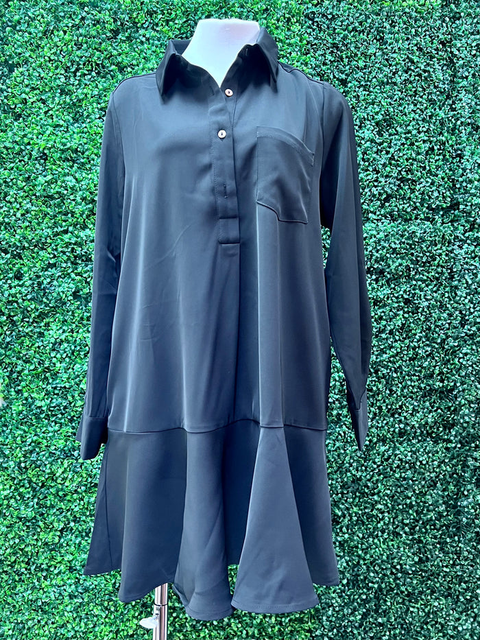 Black Button Down Dropwwaist Blouse Dress