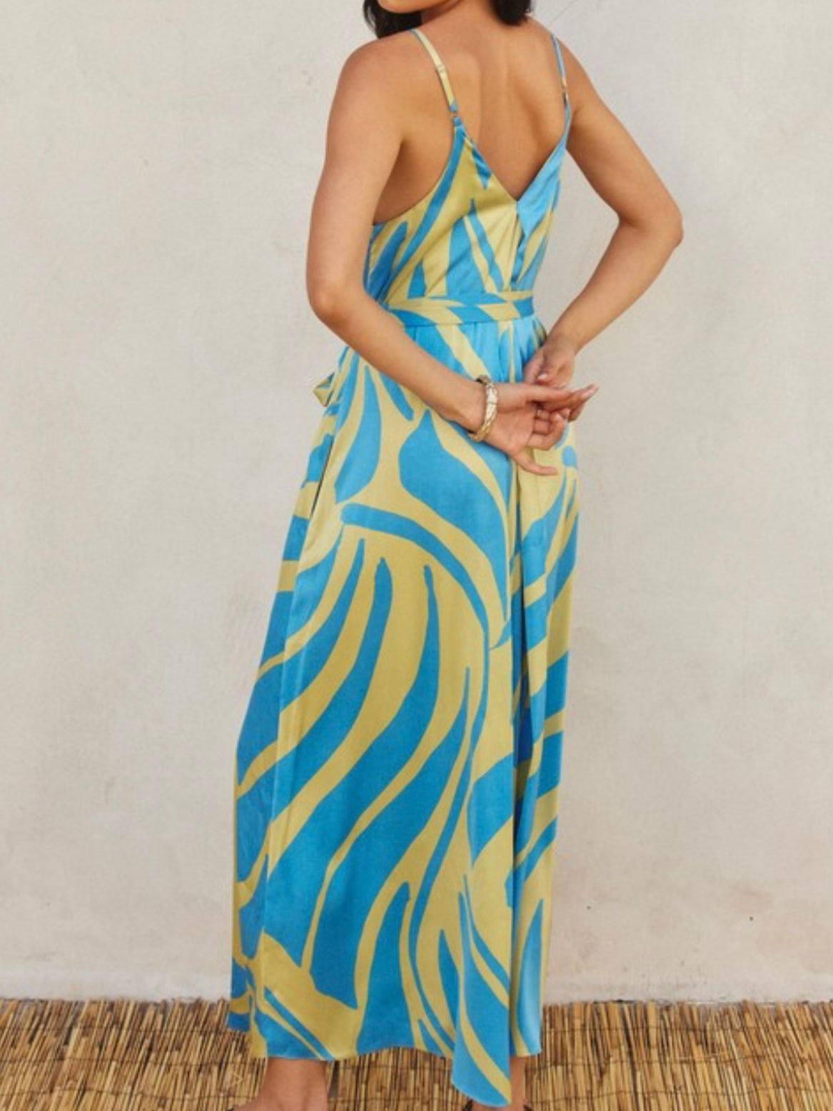 Aqua Lime Deco V Neck Maxi Dress