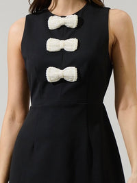 Pearl Bow Detail Black Short Dress