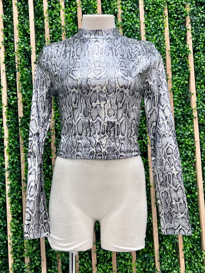 Metallic Snake High Neck Long Sleeve Top