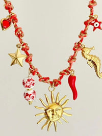 Starfish Tassel Cord Knot Stainless Steel Necklace