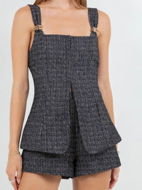 Black Textured Tweed Shorts