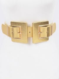 Double Rectangle Buckle Metallic Stretch Belt