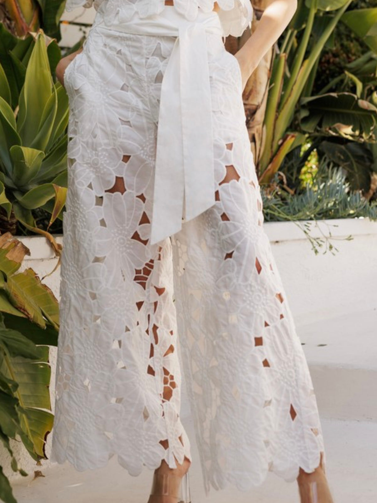 Beautiful White Cutout Floral Lace Pant