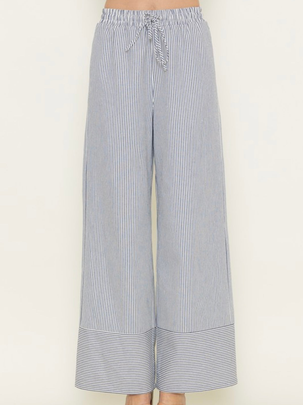 Ivory Navy Striped Wide-Leg Pants