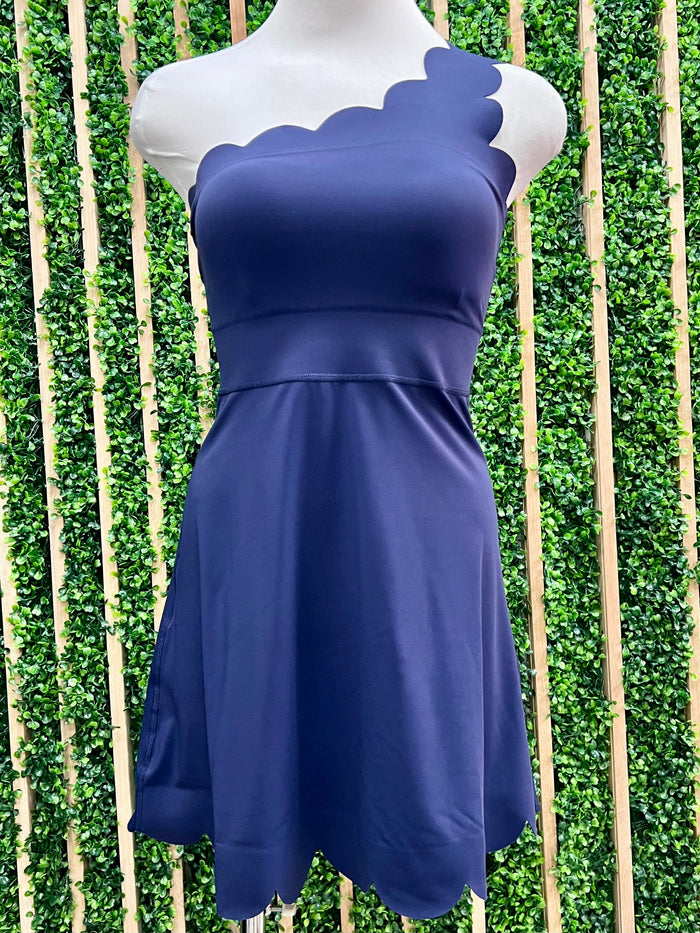 Lycra Scalloped One Shoulder Skort Dress